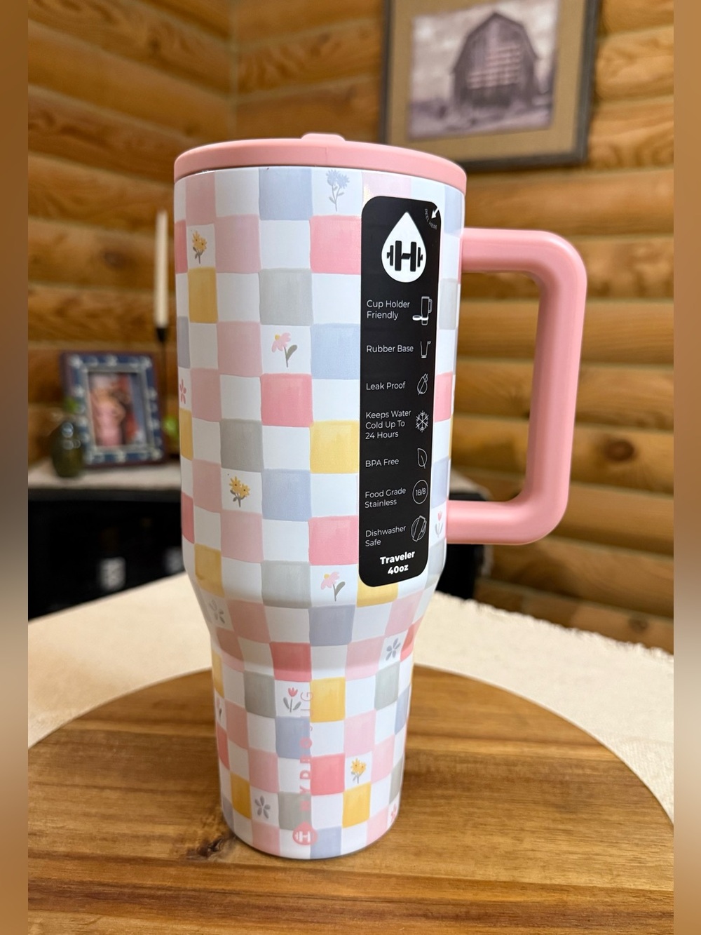 PASTEL CHECKERS HydroJug 40oz Traveler Straw Tumbler